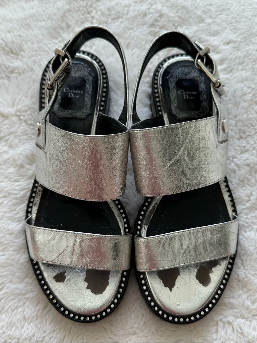 Christian Dior vintage silver women sandals size 35.5 EU Authentic
